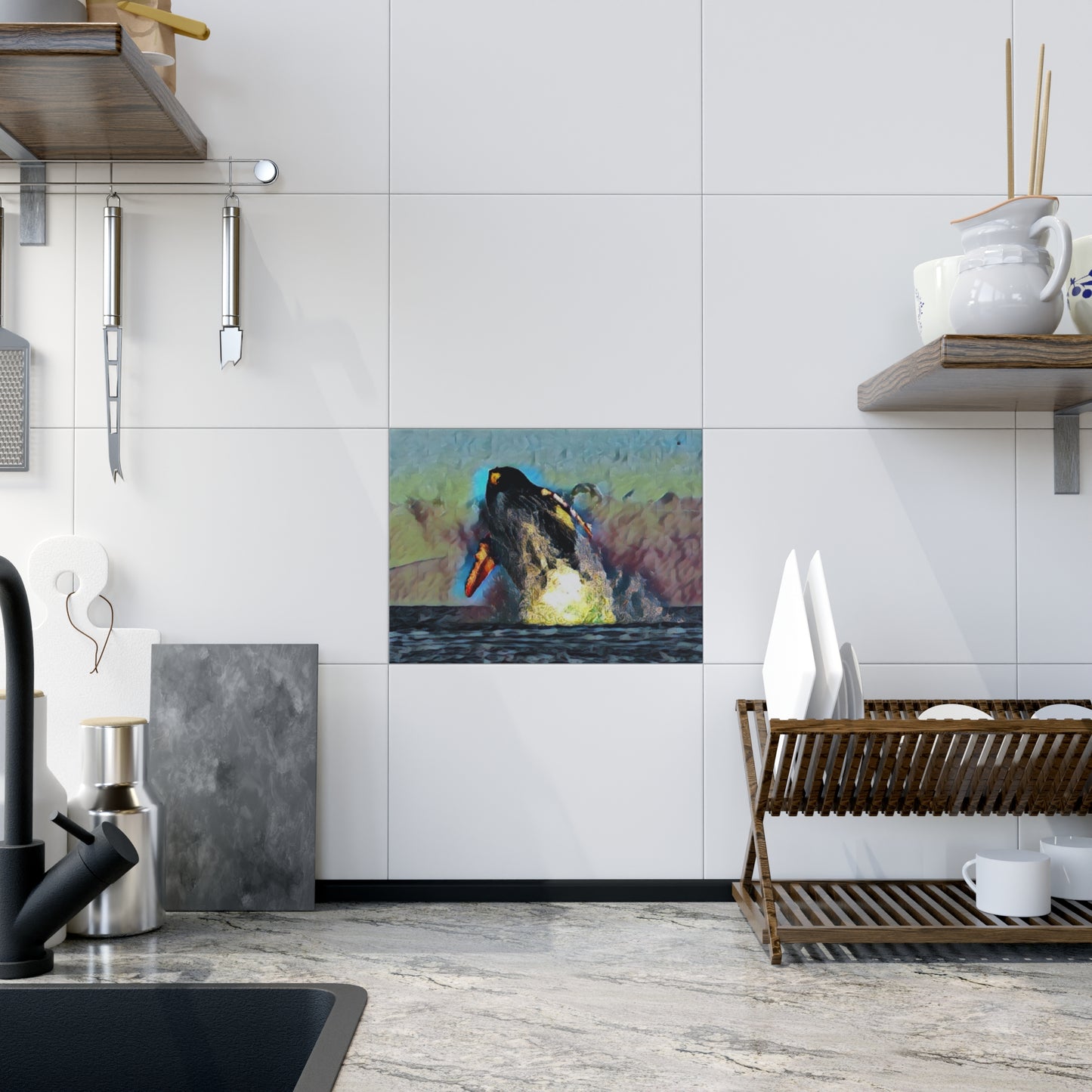Ceramic Photo Tile ... An Extraordinary Humpback Breach ... 'With Explosive Energy' ... Family Archives (KPH) ... Circa: 21st Century. Maui, HI ... Original Works ...