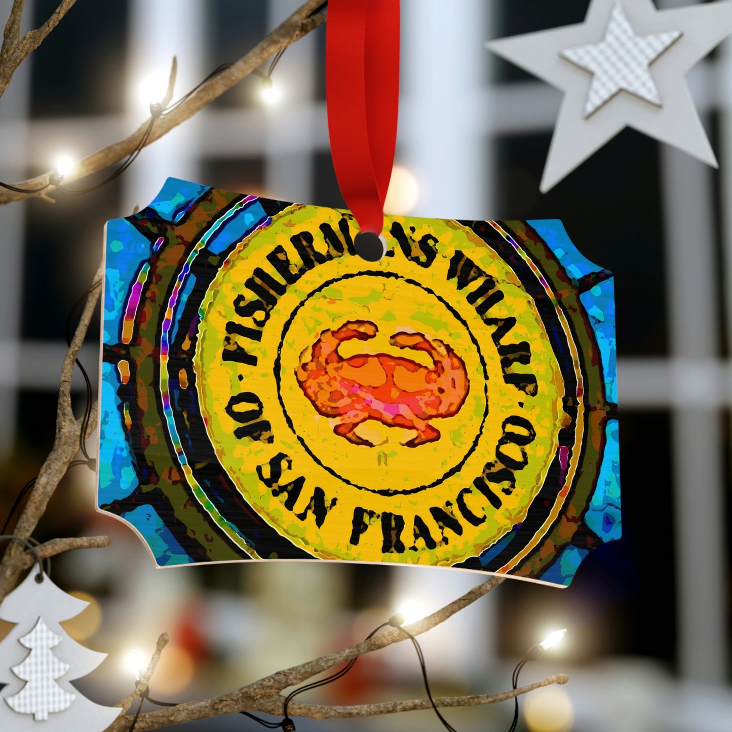 Plywood Ornaments (Round, Berlin) ... "No.9 Fishermen's Grotto - Fishermen's Wharf, SF, California" ... Family Archives: 1970's ... Original Works ...