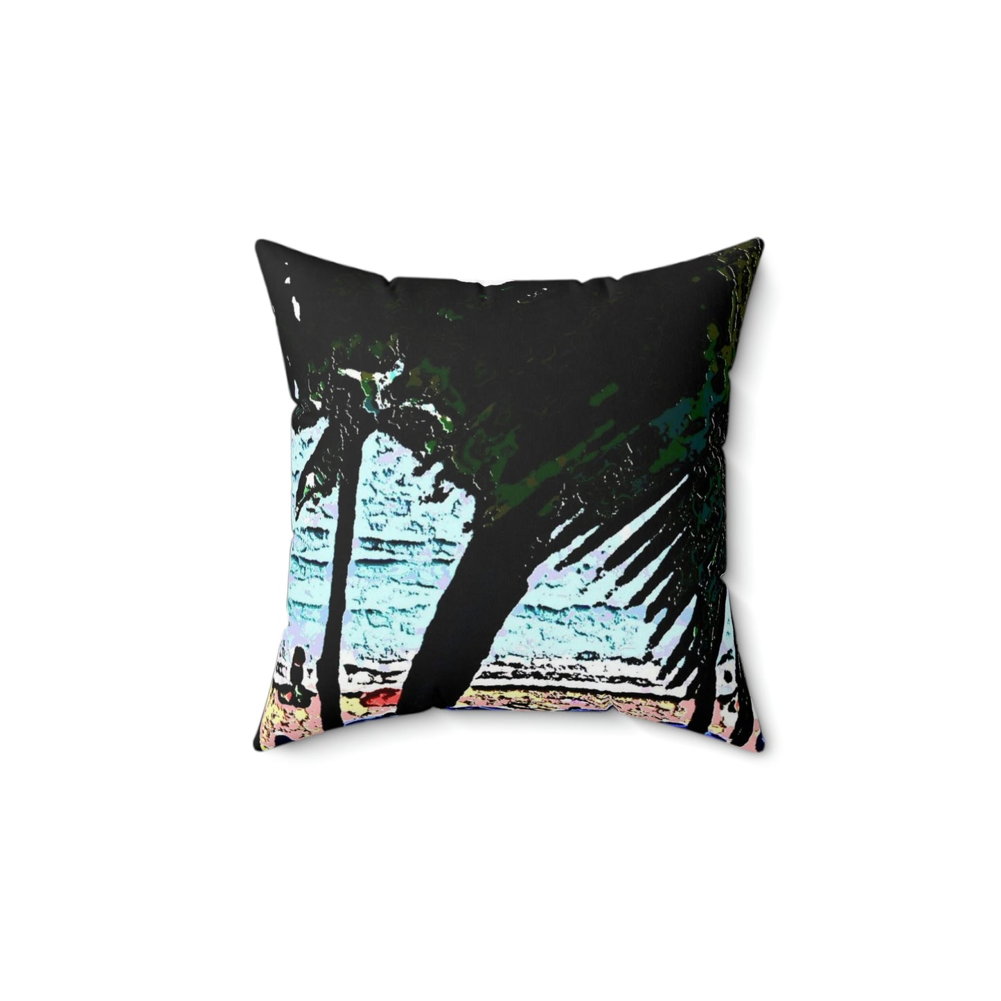 Spun Polyester Square Pillow ... "A Beautiful Beach Amongst The Palms" ... The Outrigger Waikiki, Honolulu, Oahu ... Original Works ...