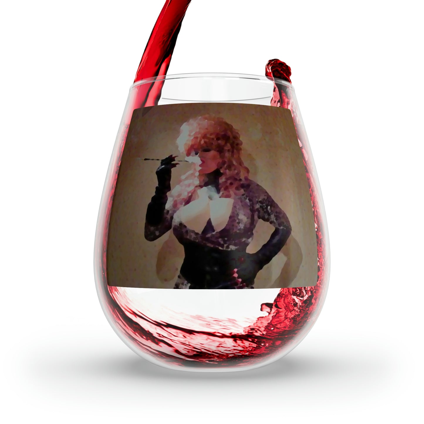 Stemless Wine Glass, 11.75oz ...  A Colleague Overseas ... 'Enjoying A Fag' ... Original Works ... "April Fools 2023" ... Hot-Tranny-Smoke ...
