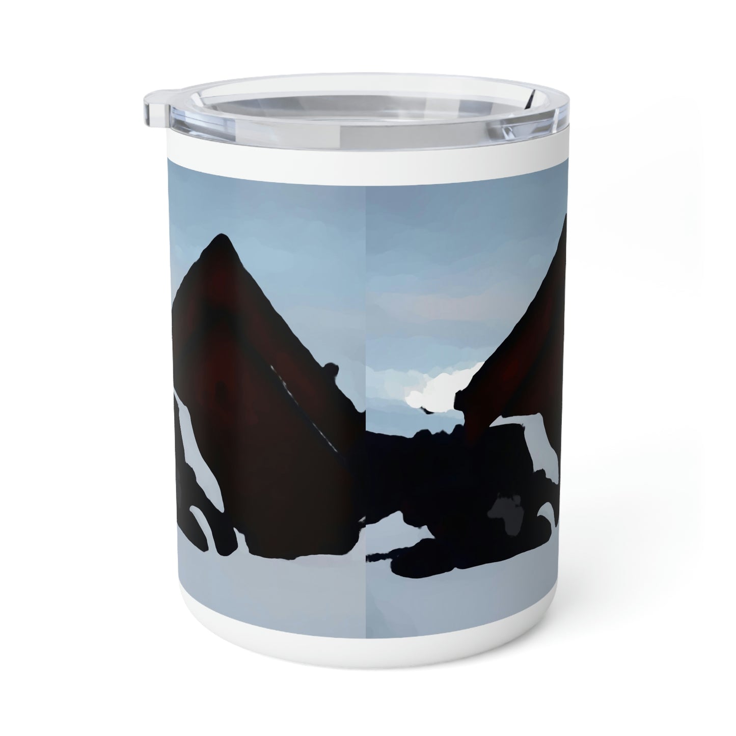 Insulated Coffee Mug, 10oz ... After An Intense Snow Storm ... 'Digging Out' ... A Vehicle & Cabin "In The Mountains" ... March 2023 ... Original Works ...