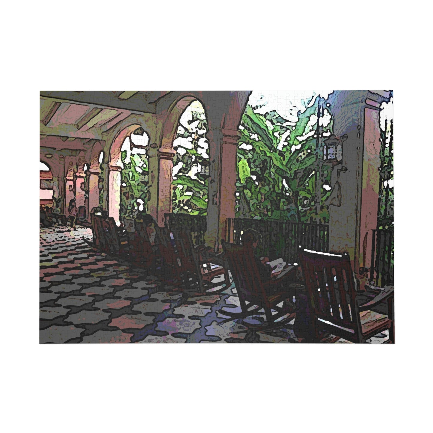 Puzzle (96, 252, 500, 1000-Piece) ... Lanai & Rocking Chairs At: 'The Pink Palace' ... The Royal Hawai'ian ... Honolulu, HI ... '27Oct2014' ... Original Works ...