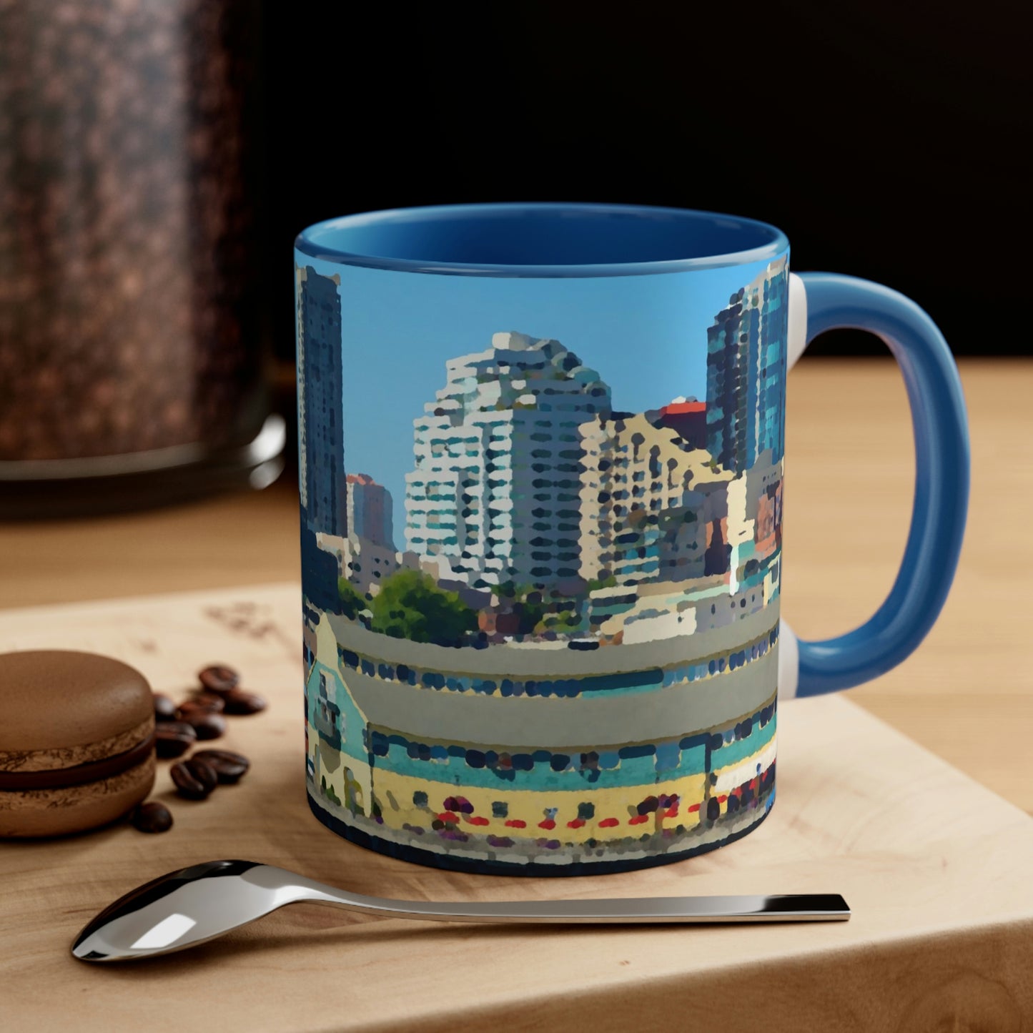 Accent Coffee Mug, 11oz ... That Classic Wheel ... 'Seattle's Wheel' ... & Old Classic Waterside Vendors ...  'Family Archives' ... Original Works ...