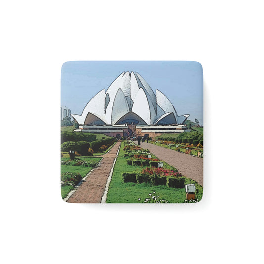 Porcelain Magnet, Square ... 'Bahai'i House-Of-Worship' ... "Lotus Temple: Delhi, India, 2008" ... Original Works ...