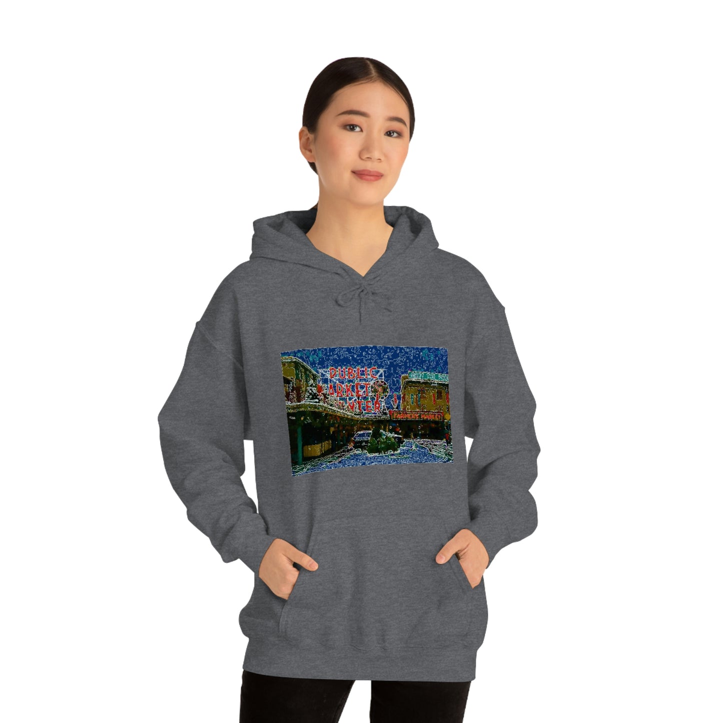Unisex Heavy Blend™ Hooded Sweatshirt ... Pike Place Market: 'The Public Market', Seattle, Washington. Circa Fall 2013 ...