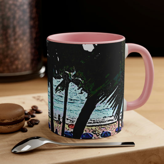 Accent Coffee Mug, 11oz ... "A Beautiful Beach Amongst The Palms" ... The Outrigger Waikiki, Honolulu, Oahu ... Original Works ...