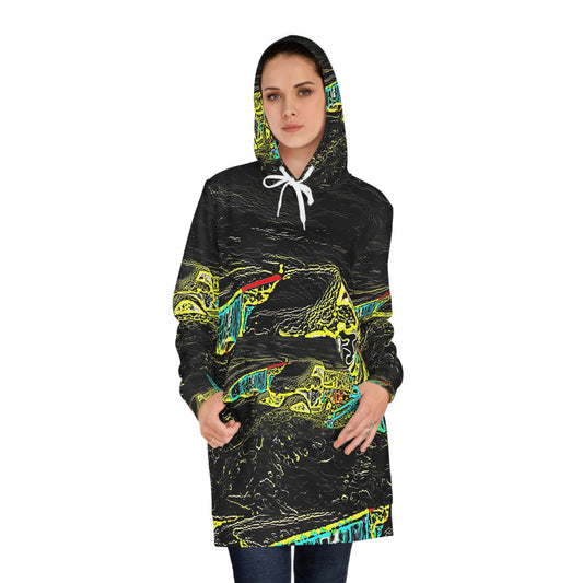 Women's Hoodie Dress (AOP) ... "Snow Vehicle In Snow Storm At-Rest" ... Circa 12Mar23 ... Central Idaho ... 18-Hours Rendering Time: Original Works ...