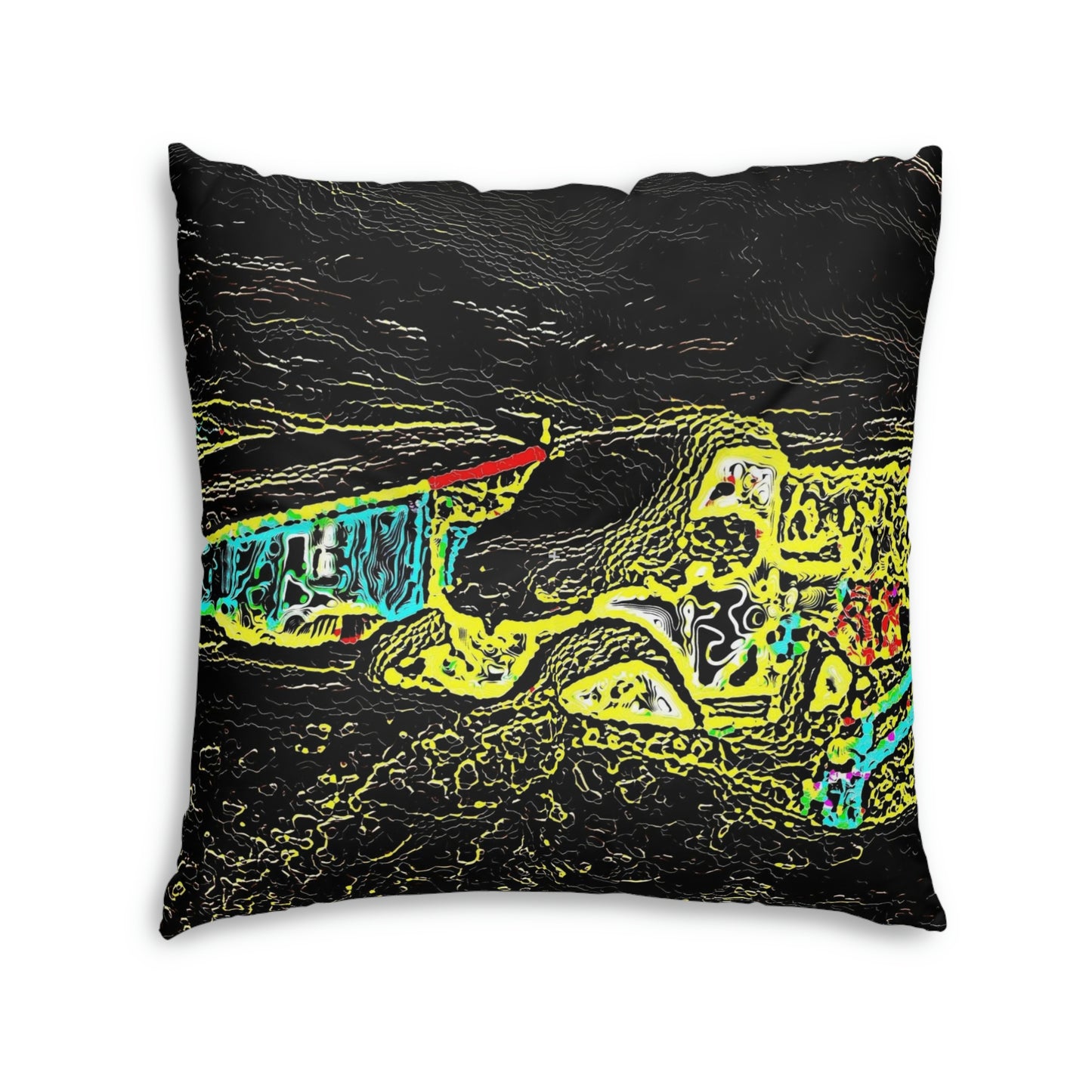 Tufted Floor Pillow, Square ...  "Snow Vehicle In Snow Storm At-Rest" ... Circa 12Mar23 ... Central Idaho ... 18-Hours Rendering Time: Original Works ...