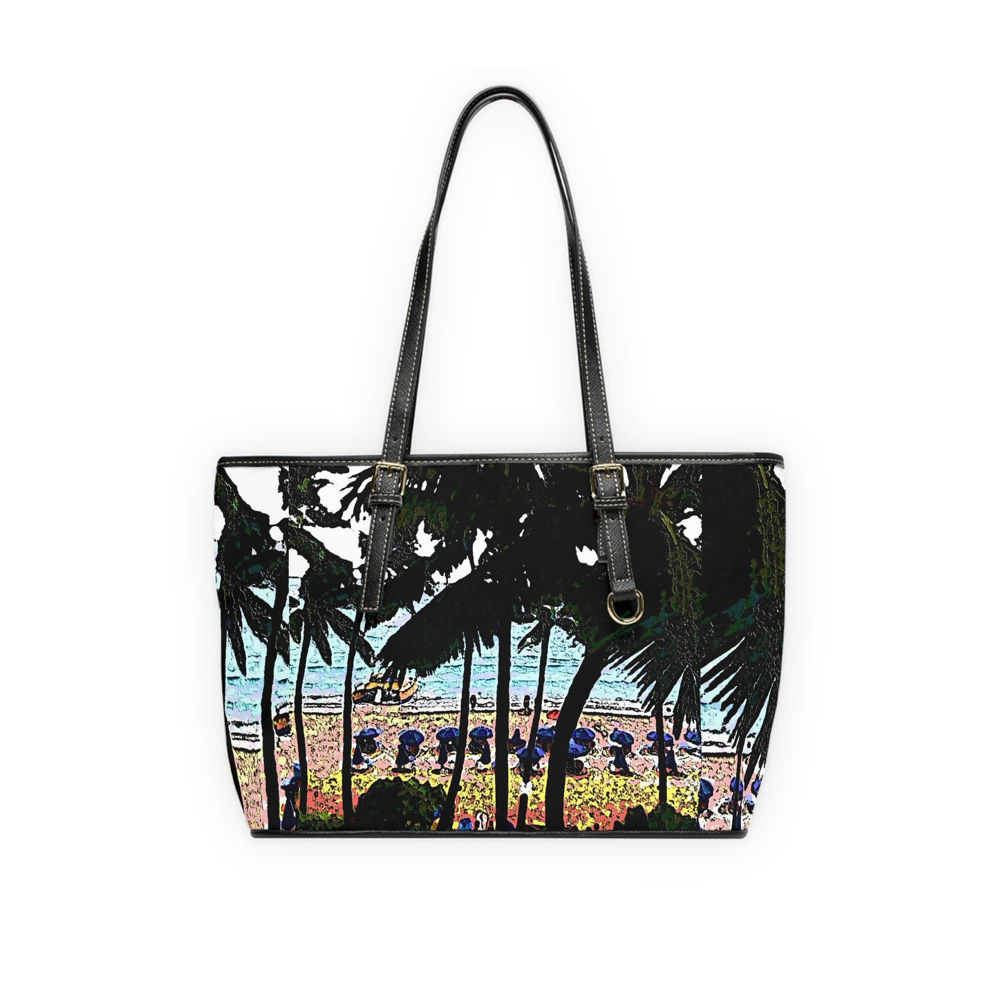 PU Leather Shoulder Bag ... "A Beautiful Beach Amongst The Palms" ... The Outrigger Waikiki, Honolulu, Oahu ... Original Works ...