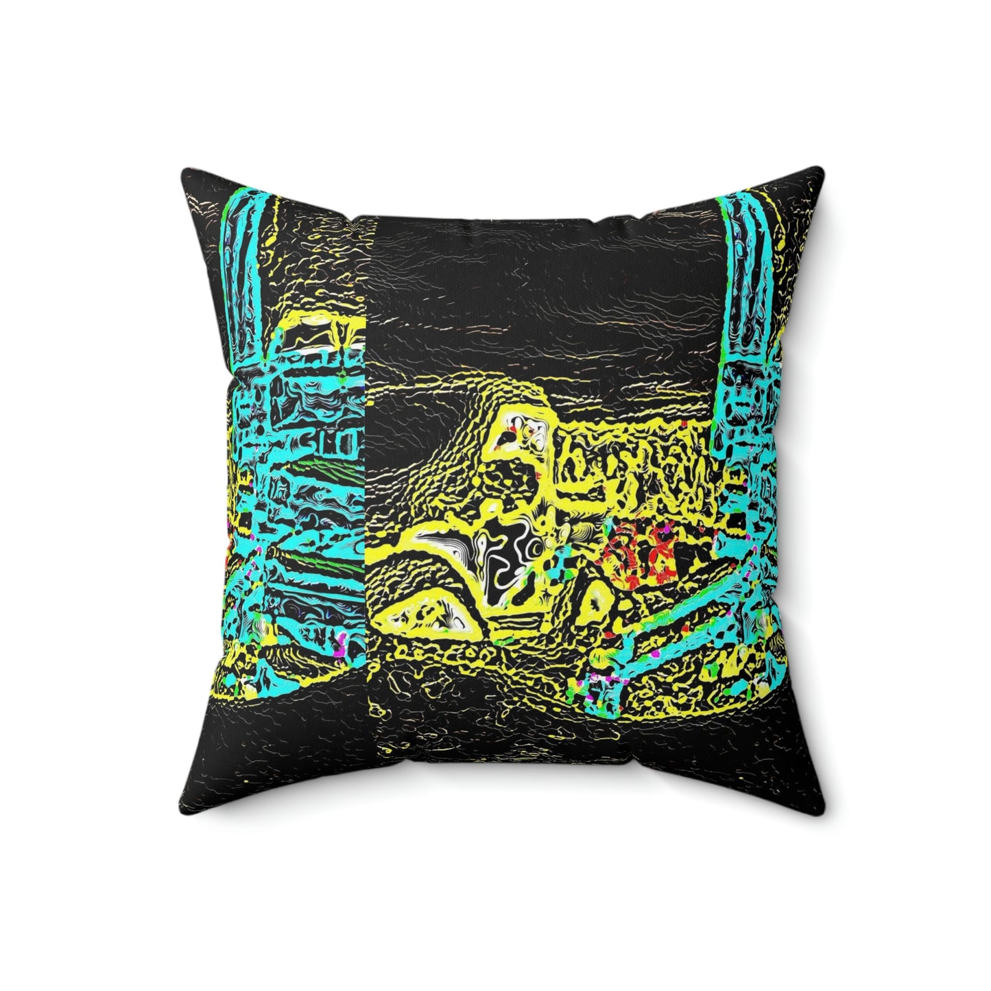 Spun Polyester Square Pillow ...  "Snow Vehicle In Snow Storm At-Rest" ... Circa 12Mar23 ... Central Idaho ... 18-Hours Rendering Time: Original Works ...