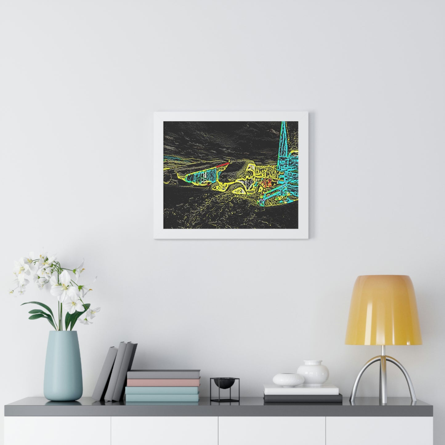 Framed Horizontal Poster ... "Snow Vehicle In Snow Storm At-Rest" ... Circa 12Mar23 ... Central Idaho ... 18-Hours Rendering Time: Original Works ...