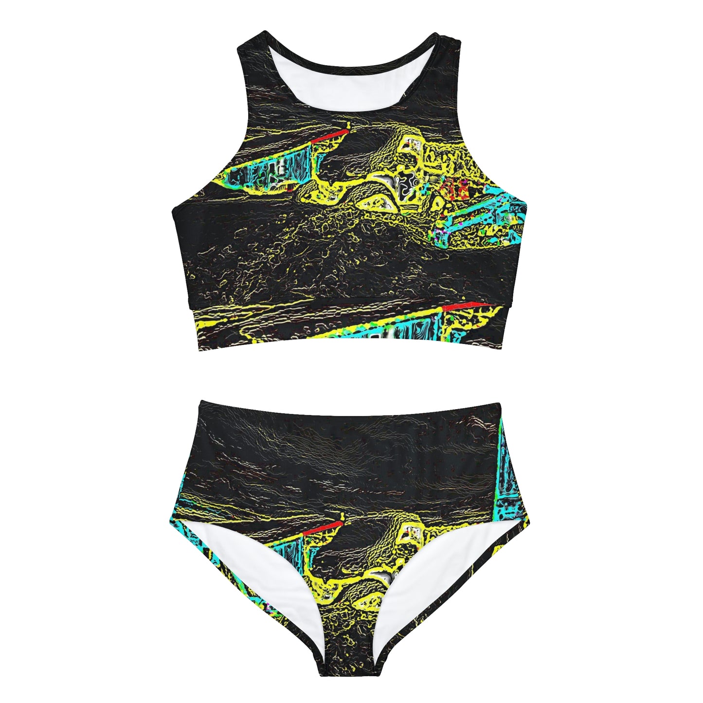 Sporty Bikini Set (AOP) ... "Snow Vehicle In Snow Storm At-Rest" ... Circa 12Mar23 ... Central Idaho ... 18-Hours Rendering Time: Original Works ...