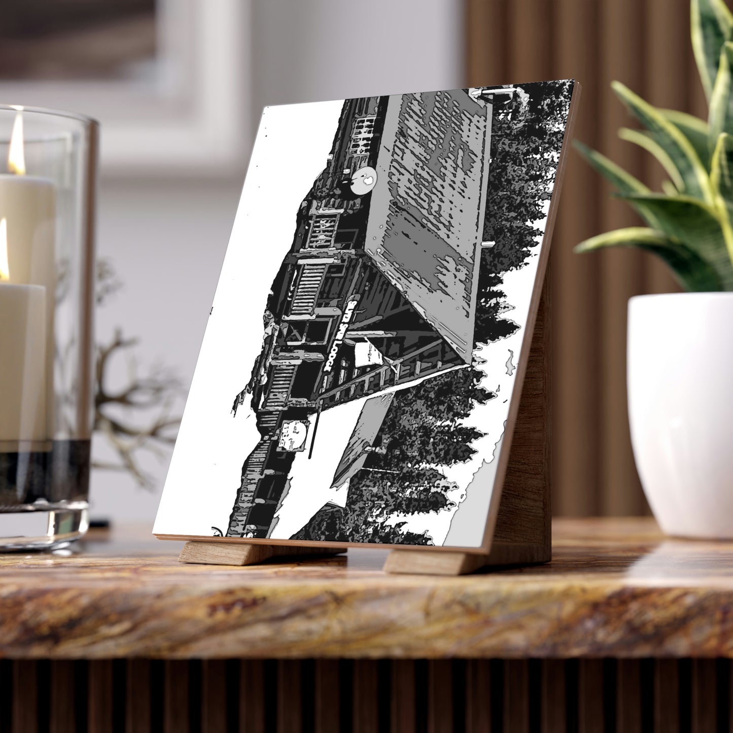 Ceramic Photo Tile ... A Beautiful Lodge & Back-Country Outfitter In A Mountain Town ... 'Dixie, Idaho, November 2022' ... Original Works ...