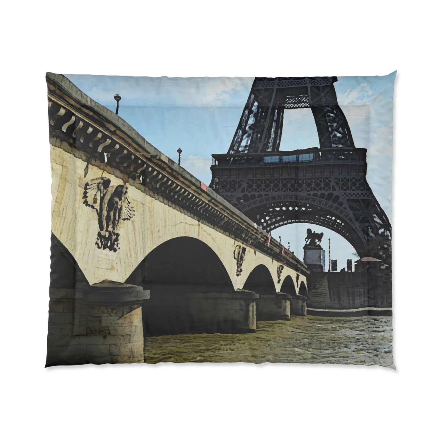 Comforter ...  Le Tour D'Eiffel ..."Along The Water" ... Barbara Joan Bonnell-Holt ... Le Voyage De Paris: 1972 ... Original Works ...