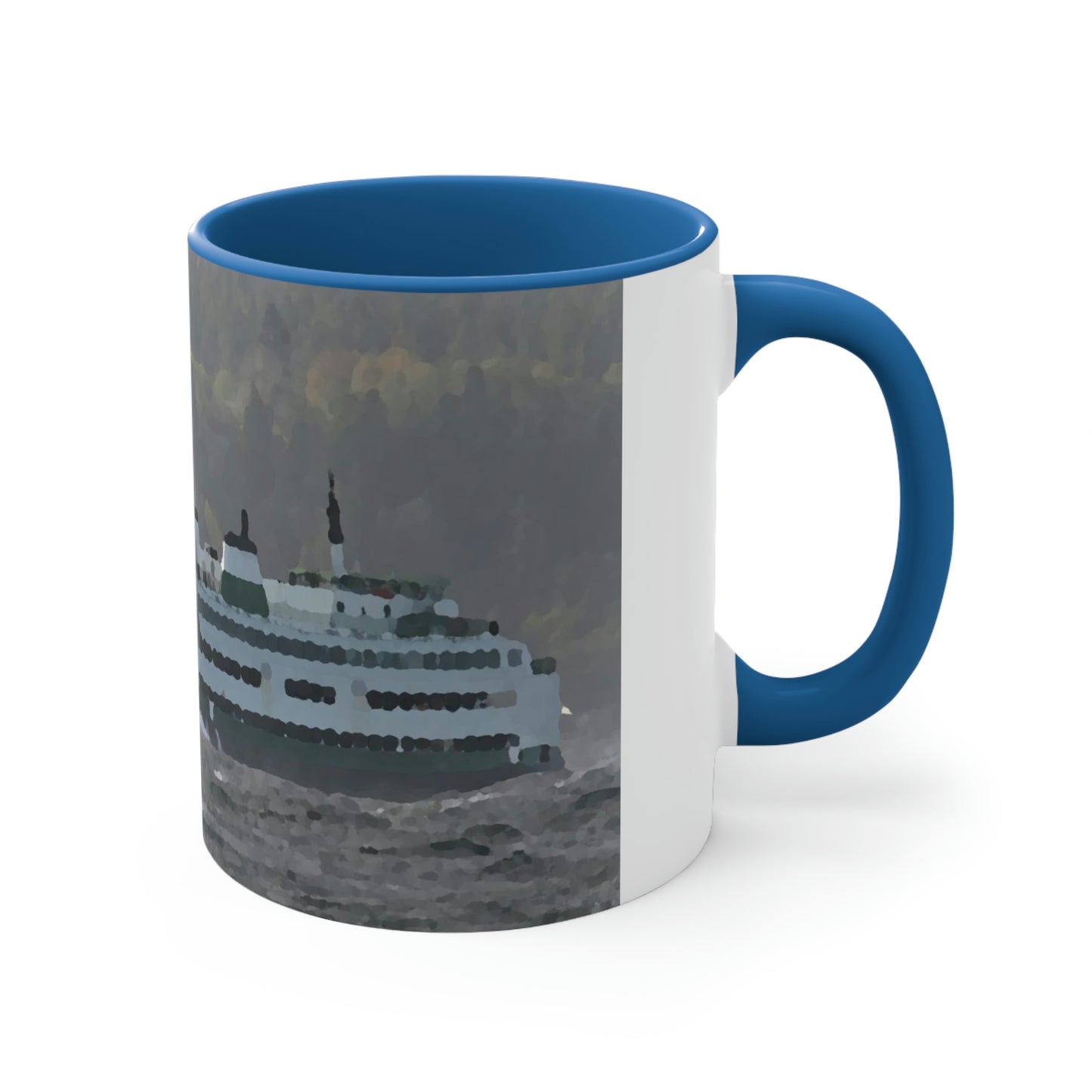 Accent Coffee Mug, 11oz ... WADOT Ferry Crossing ... "A Very Rough Day" ... Mulkiteo Route ... Family Archives ... Early 1990's' ... Original Works ...