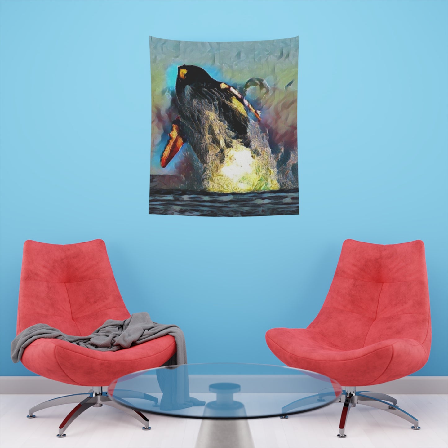 Printed Wall Tapestry ... An Extraordinary Humpback Breach ... 'With Explosive Energy' ... Family Archives (KPH) ... Circa: 21st Century. Maui, HI ... Original Works ...