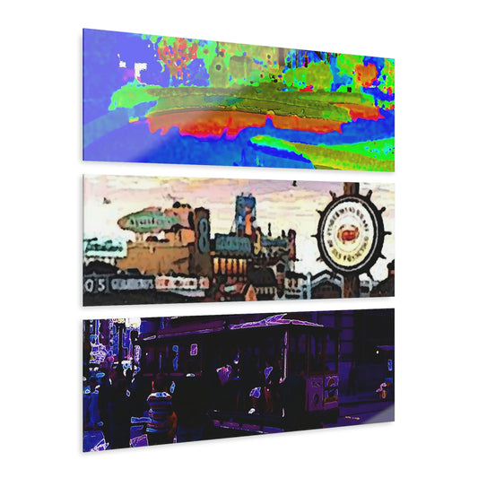 Acrylic Prints (Triptych) ... San Francisco Classics & Wonderful Delights ... Cable Car, No.9 Fishermen's Grotto & Fishermen's Wharf, Lombard Street ... 1970's ... Original Works ...