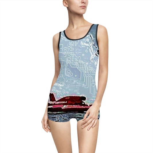 Women's Vintage Swimsuit ...  Seattle Columbia Cup On Lake Washington ... "Dave Wilcox Heads For The Win" ... Associate Gift-Photo ... Original Works ...