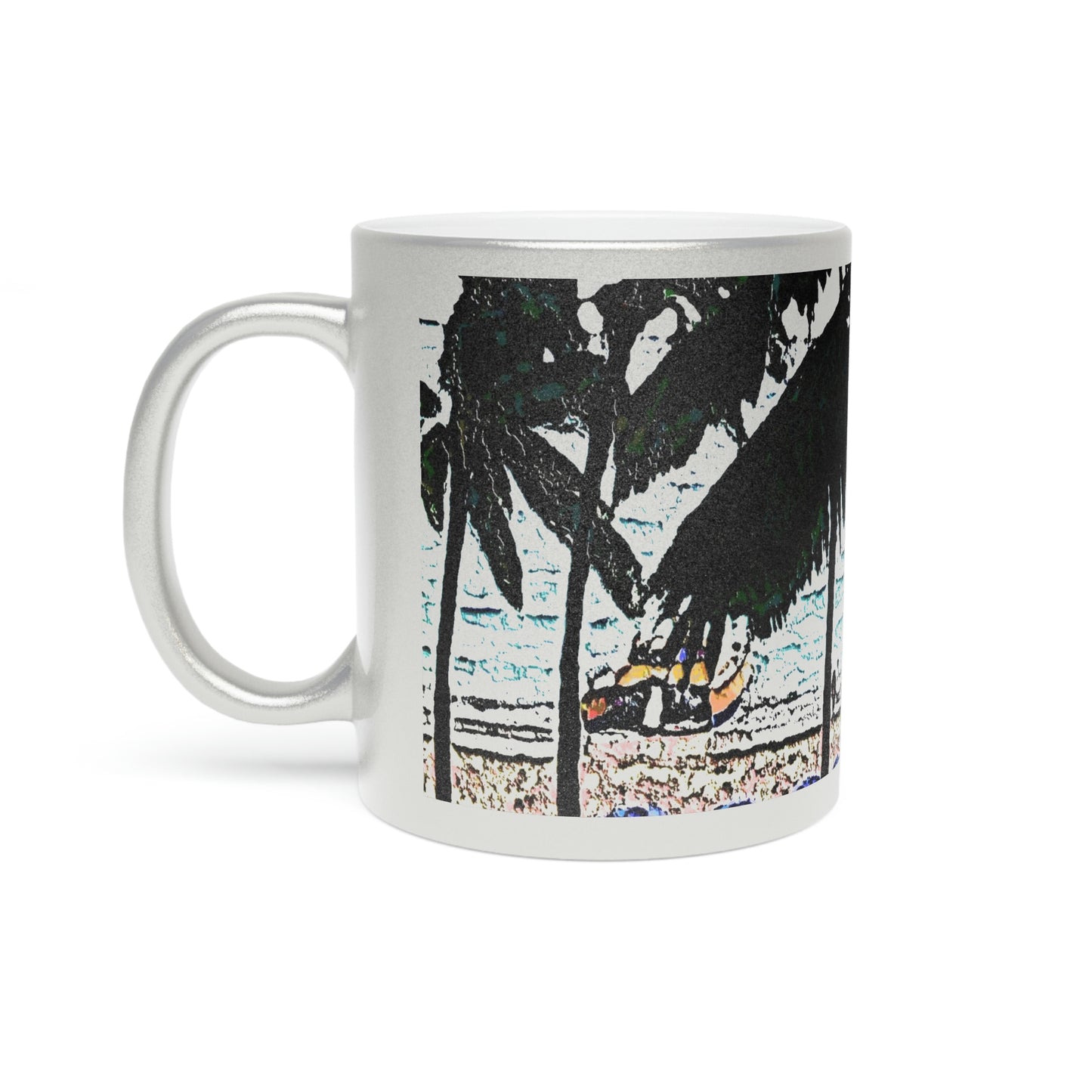 Metallic Mug (Silver\Gold) ... "A Beautiful Beach Amongst The Palms" ... The Outrigger Waikiki, Honolulu, Oahu ... Original Works ...