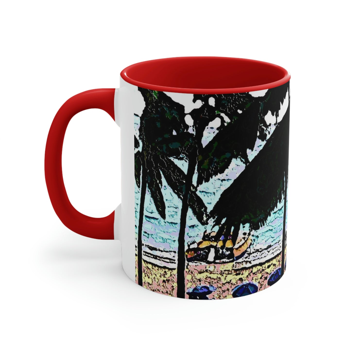 Accent Coffee Mug, 11oz ... "A Beautiful Beach Amongst The Palms" ... The Outrigger Waikiki, Honolulu, Oahu ... Original Works ...