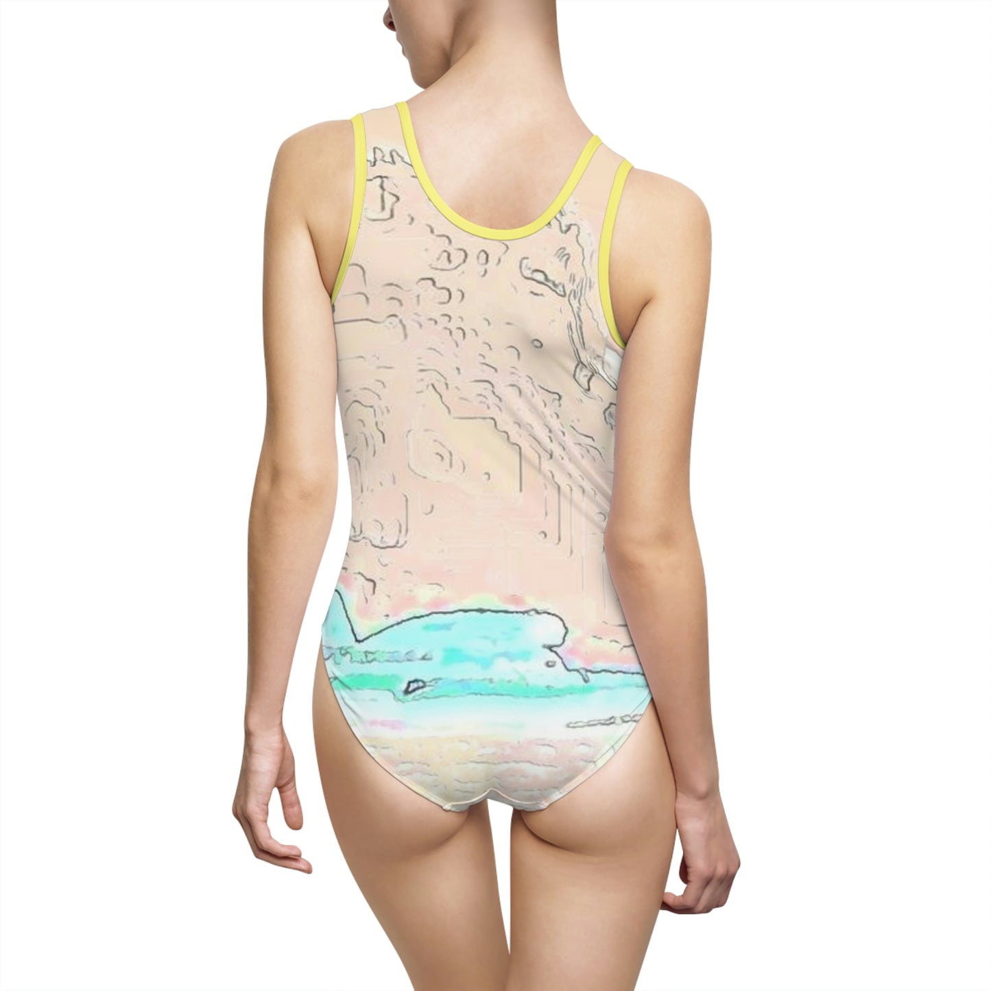 Women's Classic One-Piece Swimsuit ...  Seattle Columbia Cup On Lake Washington ... "Dave Wilcox Heads For The Win" ... Associate Gift-Photo ... Original Works ...