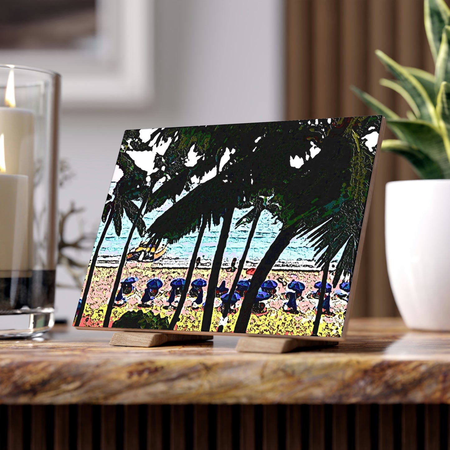 Ceramic Photo Tile ... "A Beautiful Beach Amongst The Palms" ... The Outrigger Waikiki, Honolulu, Oahu ... Original Works ...