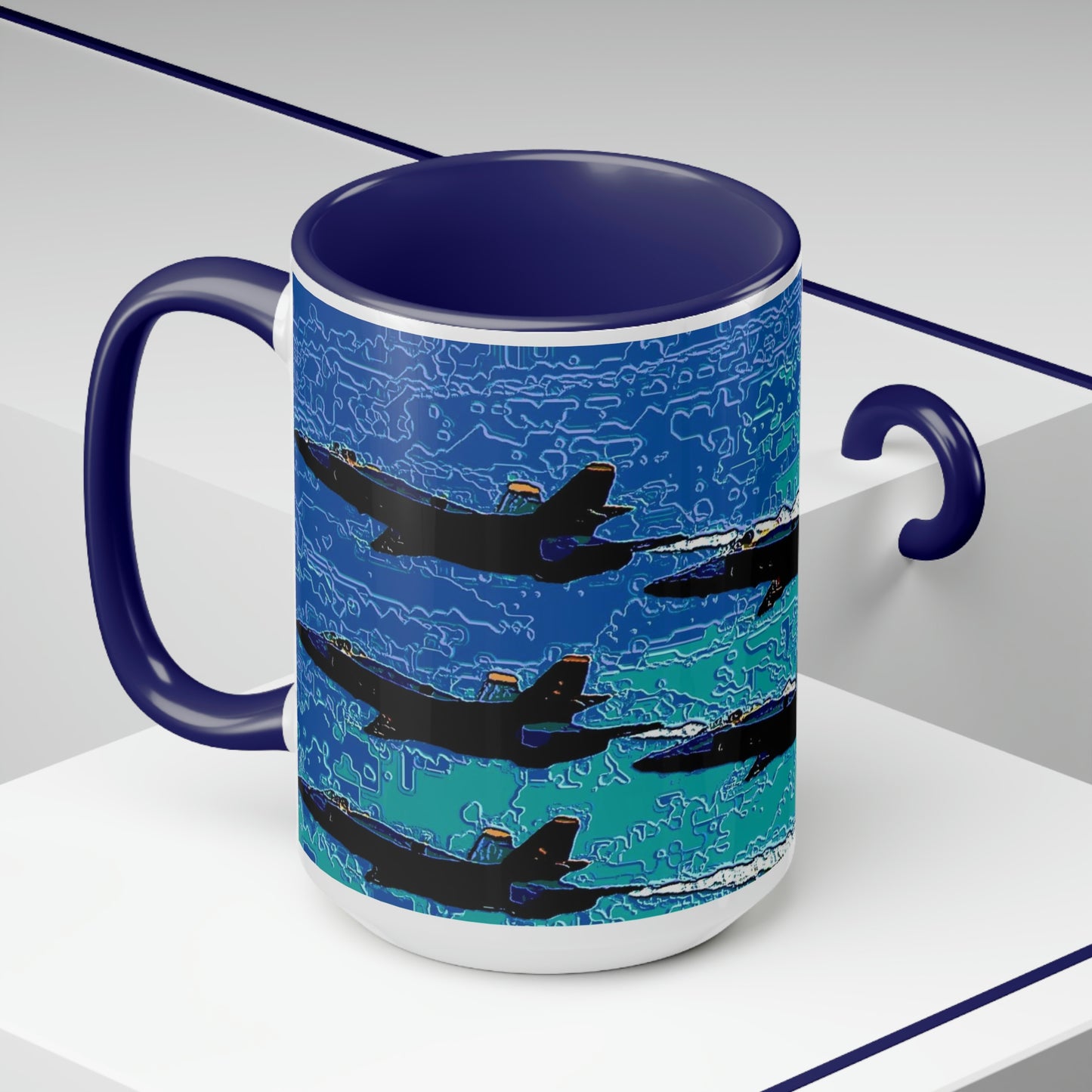 Two-Tone Coffee Mugs, 15oz ... Seattle Seafair ..."Blue Angels Run Over Lake Washington" ... Circa Mid 1980's ... Dr FJ Holt ... Original Works ...