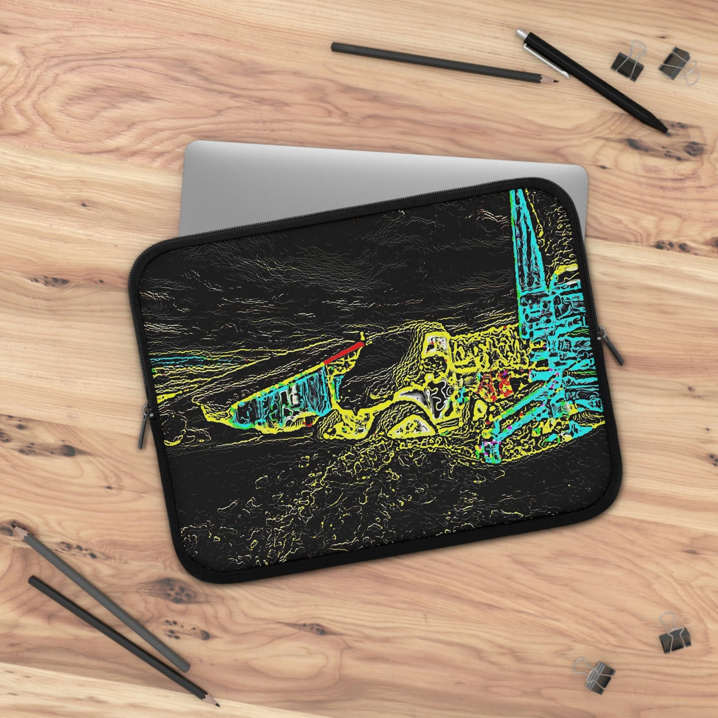 Laptop Sleeve ... "Snow Vehicle In Snow Storm At-Rest" ... Circa 12Mar23 ... Central Idaho ... 18-Hours Rendering Time: Original Works ...