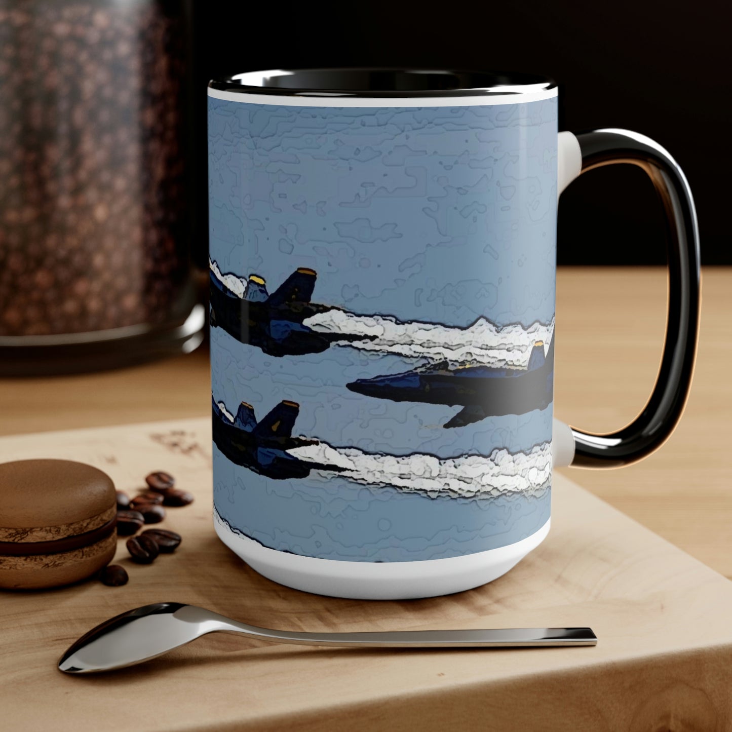 Two-Tone Coffee Mugs, 15oz ... Seattle Seafair ..."Blue Angels Run Over Lake Washington" ... Circa Mid 1980's ... Dr FJ Holt ... Original Works ...
