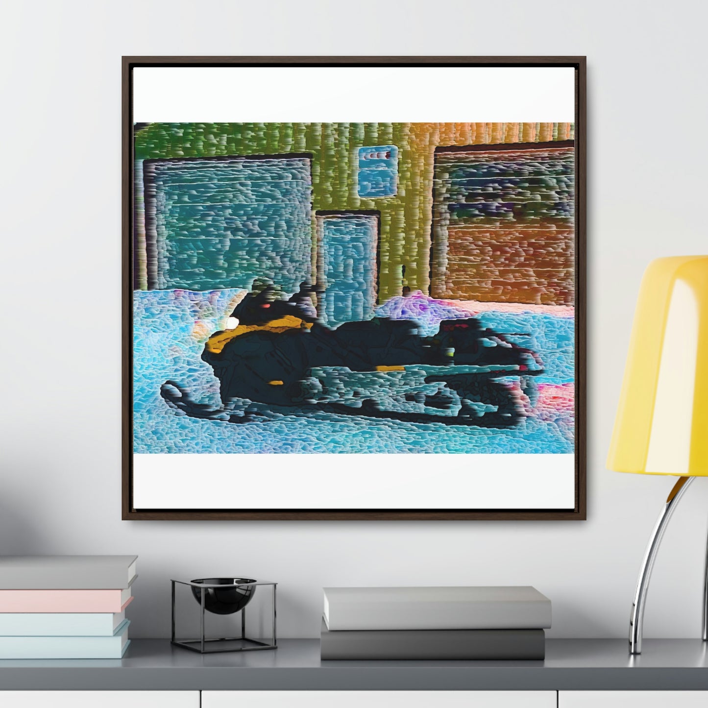 Gallery Canvas Wraps, Square Frame ... Snowmobile & Impressionalism ... 'Collecting Mail & Packages' .... Dixie, Idaho, USA ... Original Works: 10 Hours Rendering Time ...
