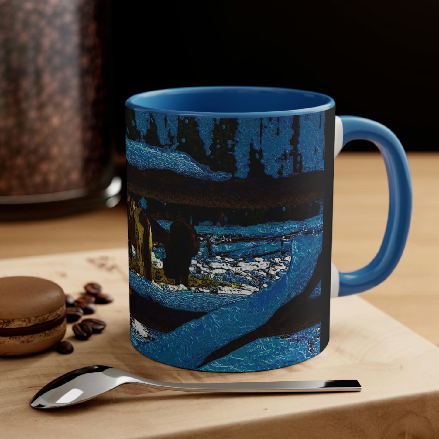Accent Coffee Mug, 11oz ... A Horse ... A Saddle ...  Foraging Through The Snow ...  An_Asses 'Cry' ... Central Idaho, November 2022 ...  Original Works ...