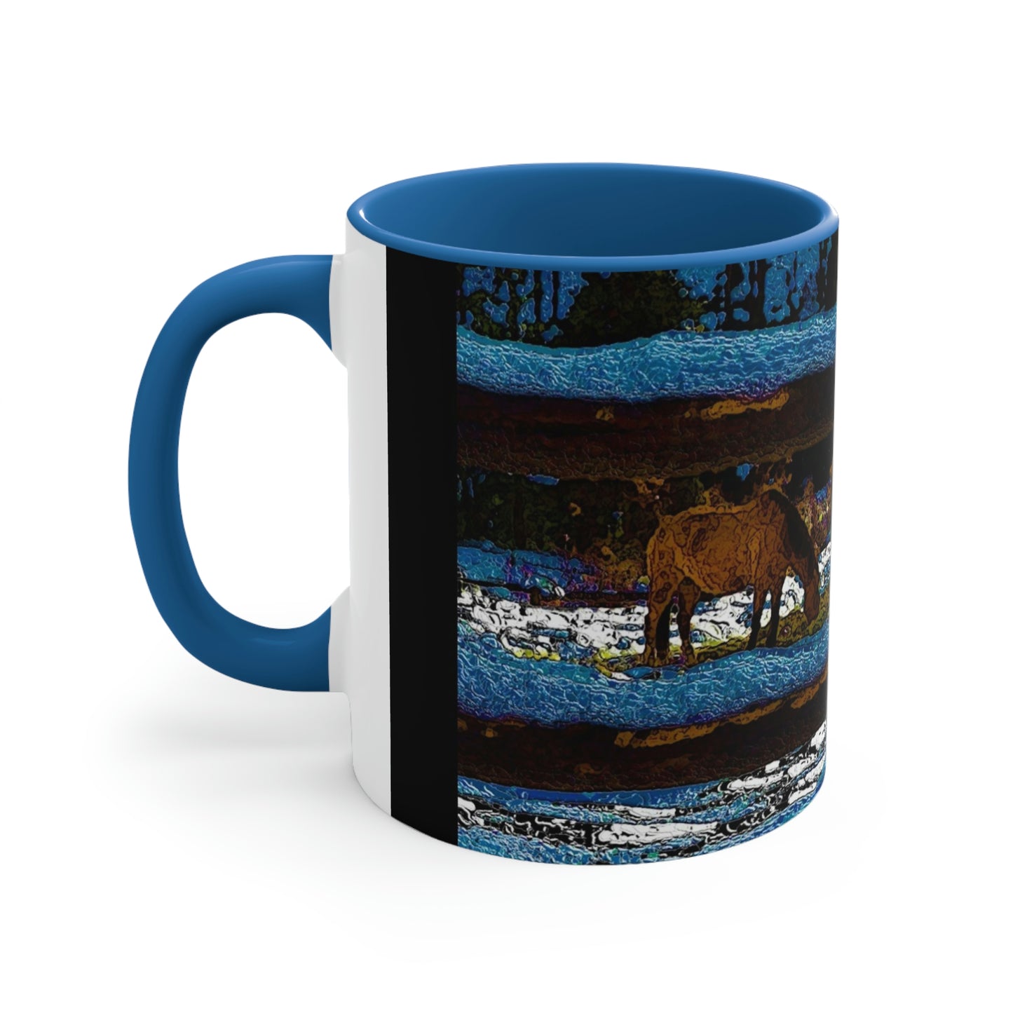 Accent Coffee Mug, 11oz ... A Horse ... A Saddle ...  Foraging Through The Snow ...  An_Asses 'Cry' ... Central Idaho, November 2022 ...  Original Works ...