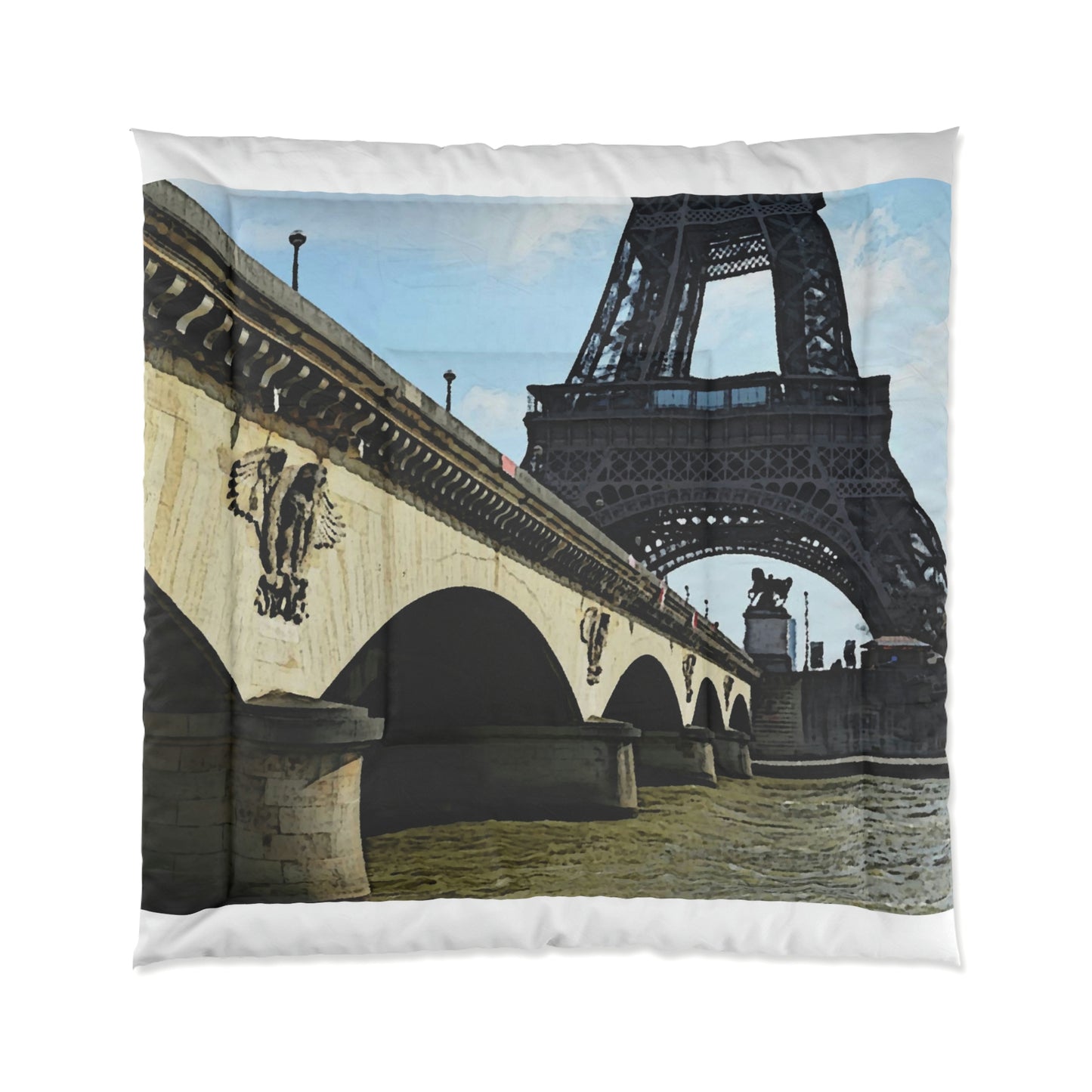 Comforter ...  Le Tour D'Eiffel ..."Along The Water" ... Barbara Joan Bonnell-Holt ... Le Voyage De Paris: 1972 ... Original Works ...