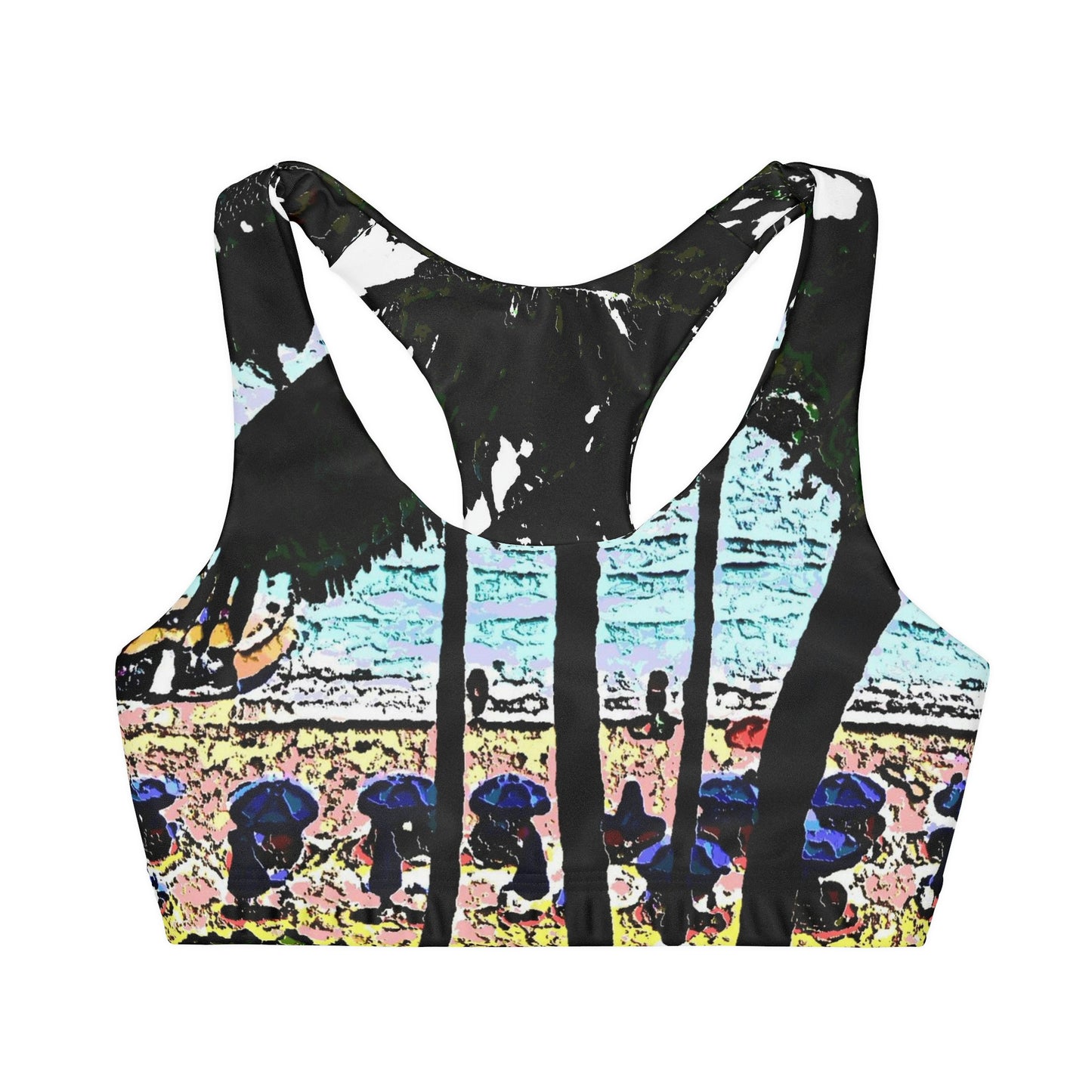 Girls' Double Lined Seamless Sports Bra ...  "A Beautiful Beach Amongst The Palms" ... The Outrigger Waikiki, Honolulu, Oahu ... Original Works ...