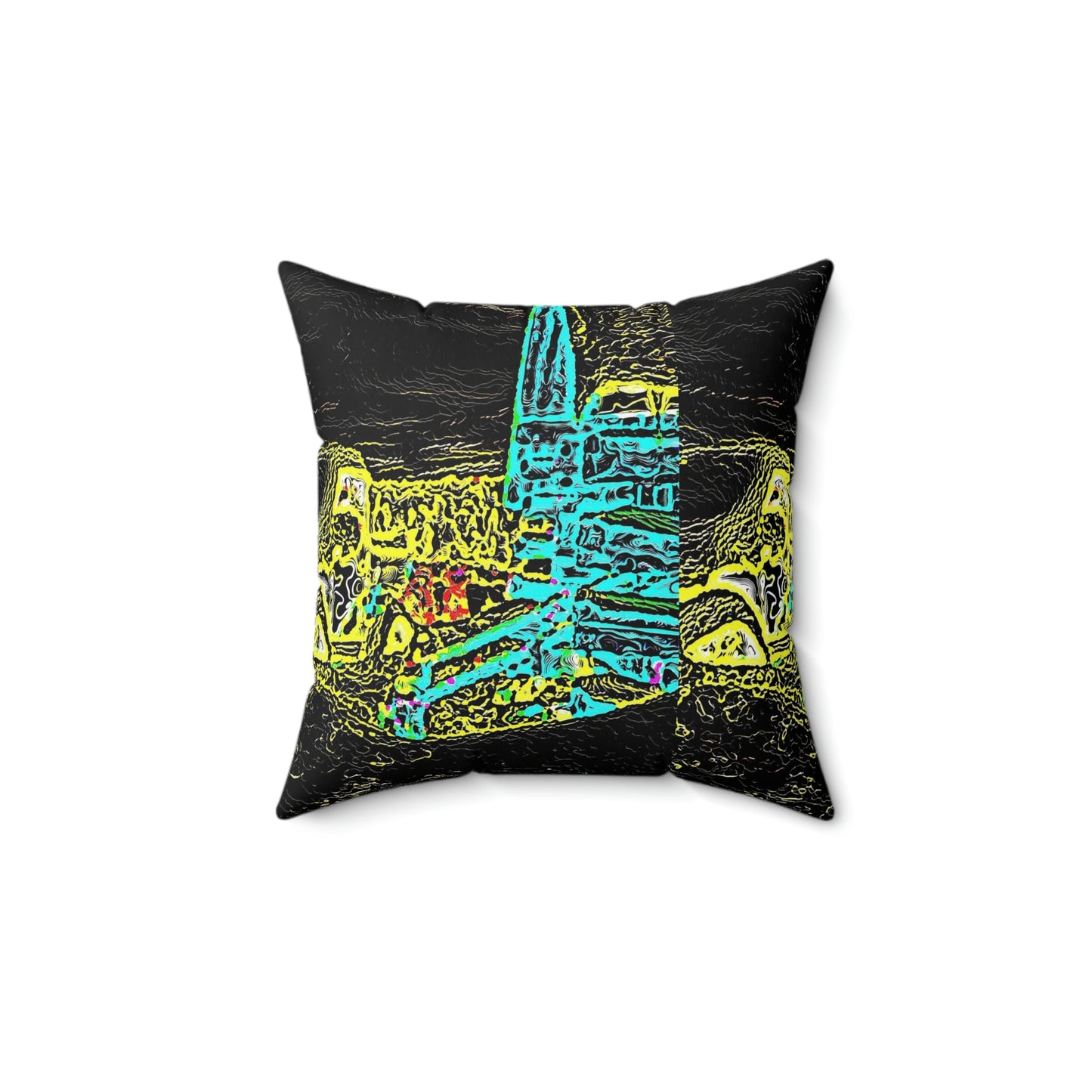 Spun Polyester Square Pillow ...  "Snow Vehicle In Snow Storm At-Rest" ... Circa 12Mar23 ... Central Idaho ... 18-Hours Rendering Time: Original Works ...