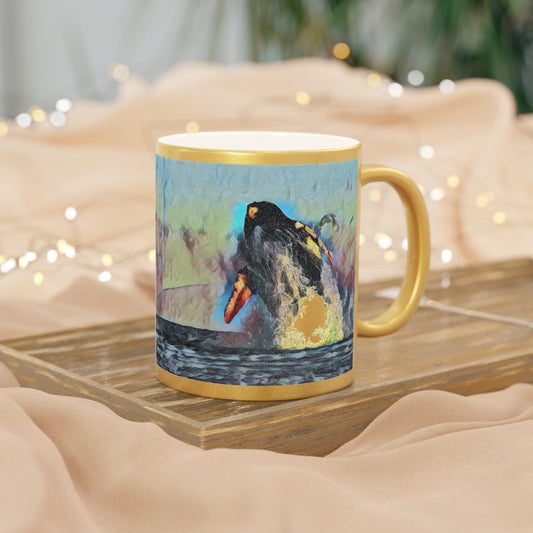 Metallic Mug (Silver\Gold) ... An Extraordinary Humpback Breach ... 'With Explosive Energy' ... Family Archives (KPH) ... Circa: 21st Century. Maui, HI ... Original Works ...