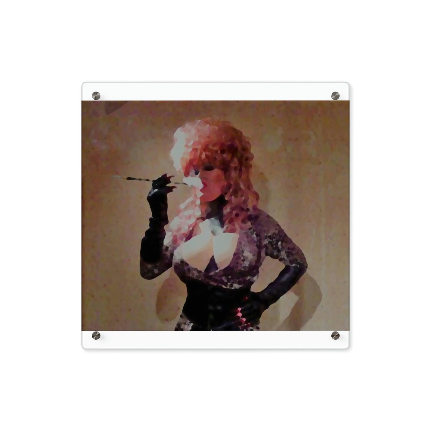 Acrylic Wall Art Panels ...  A Colleague Overseas ... 'Enjoying A Fag' ... Original Works ... "April Fools 2023" ... Hot-Tranny-Smoke ...