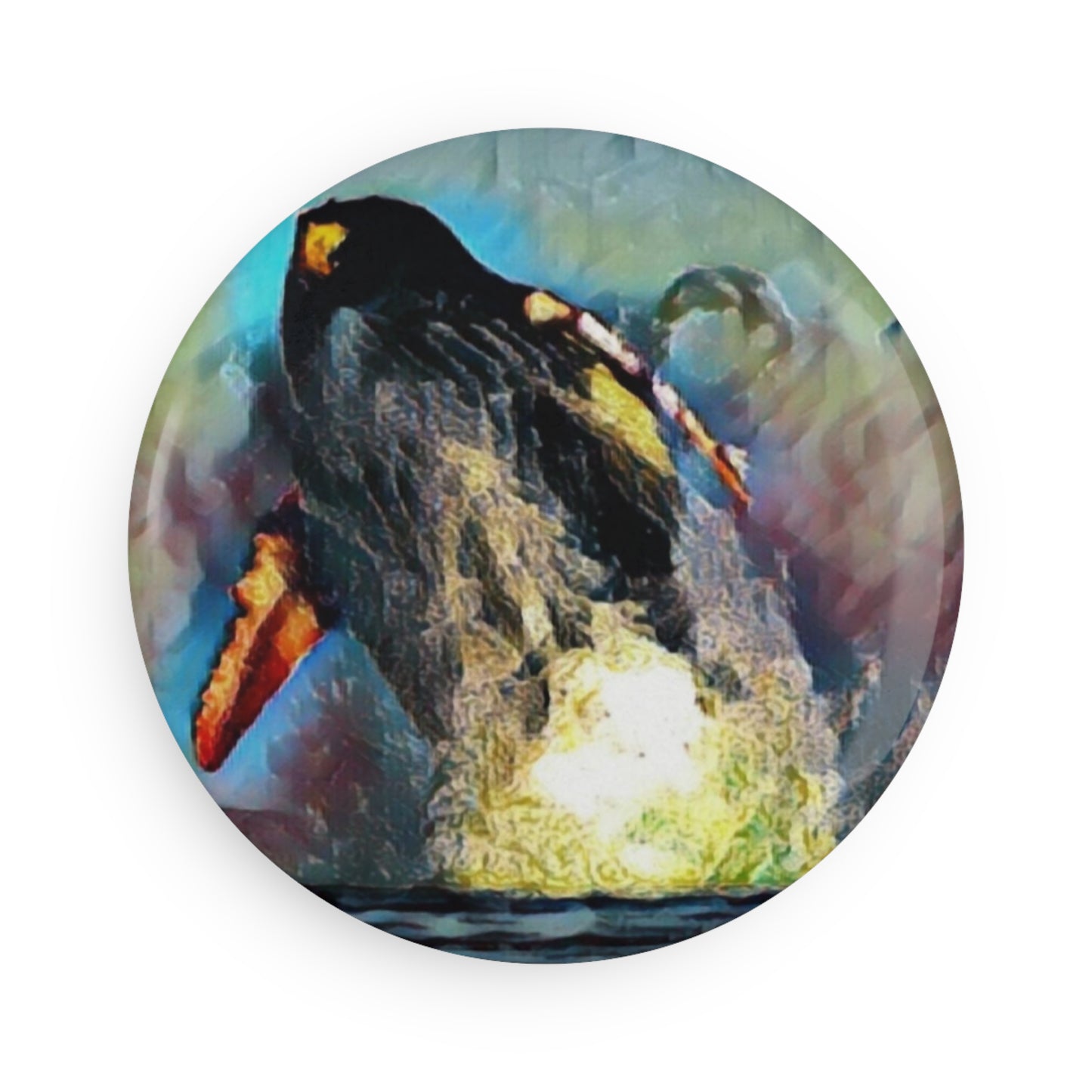 Button Magnet, Round (1 & 10 pcs) ... An Extraordinary Humpback Breach ... 'With Explosive Energy' ... Family Archives (KPH) ... Circa: 21st Century. Maui, HI ... Original Works ...