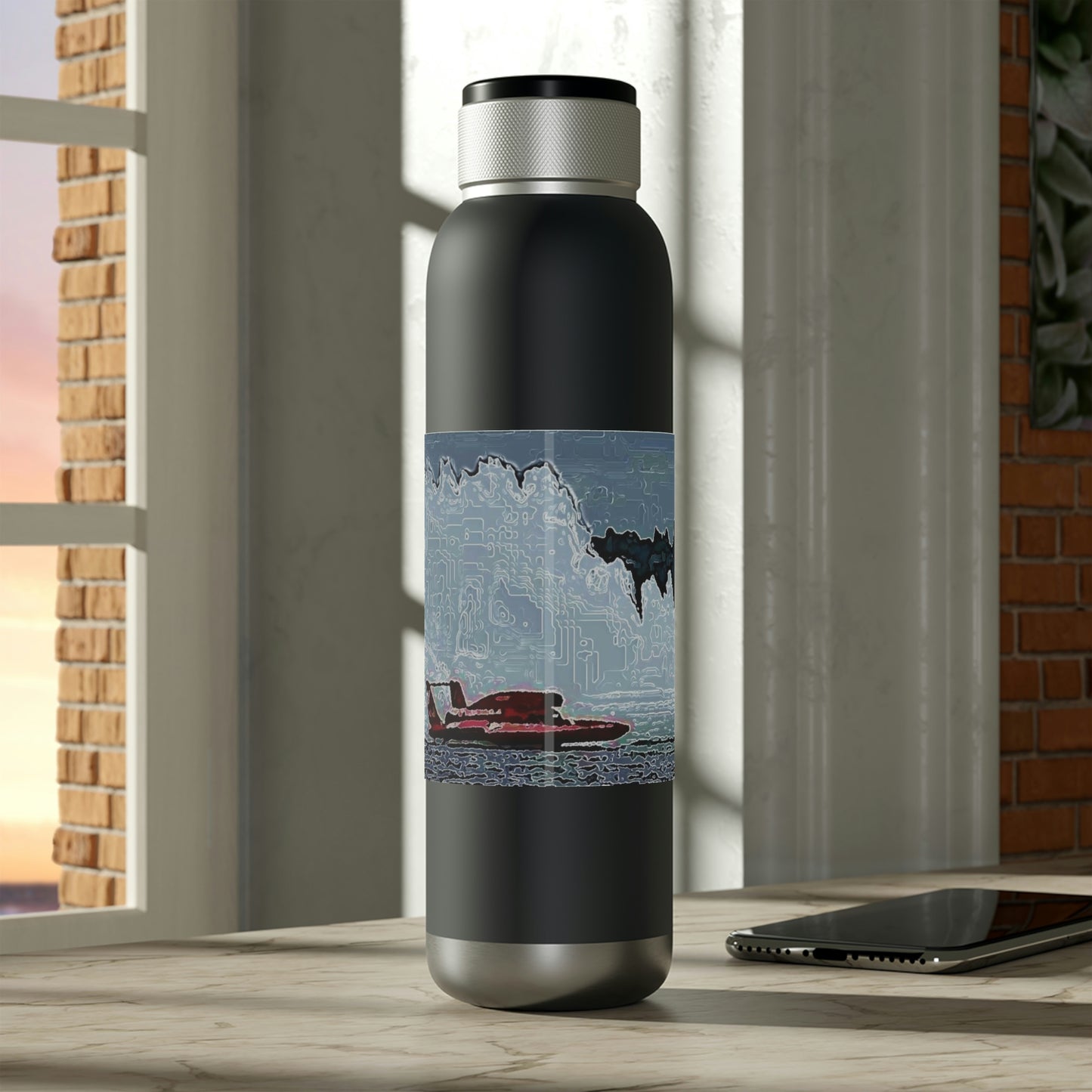 Soundwave Copper Vacuum Audio Bottle 22oz ... Seattle Columbia Cup On Lake Washington ... "Dave Wilcox Heads For The Win" ... Associate Gift-Photo ... Original Works ...