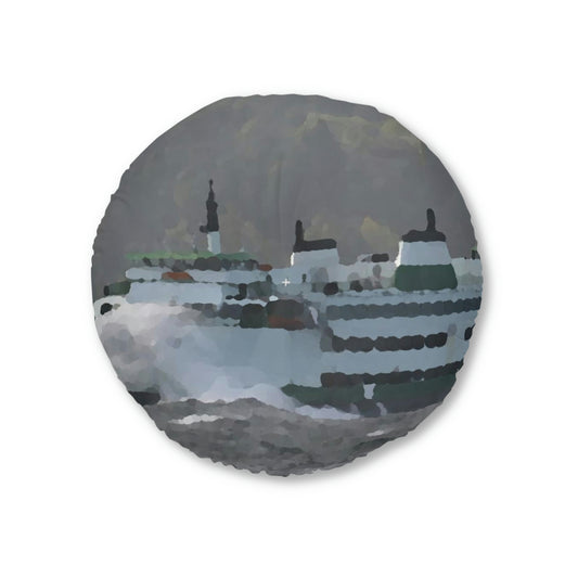 Tufted Floor Pillow, Round ... WADOT Ferry Crossing ... "A Very Rough Day" ... Mulkiteo Route ... Family Archives ... Early 1990's' ... Original Works ...