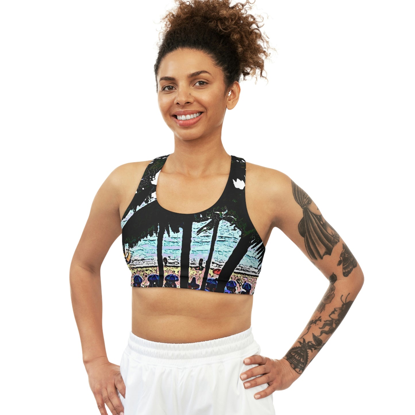Seamless Sports Bra (AOP) ...  "A Beautiful Beach Amongst The Palms" ... The Outrigger Waikiki, Honolulu, Oahu ... Original Works ...