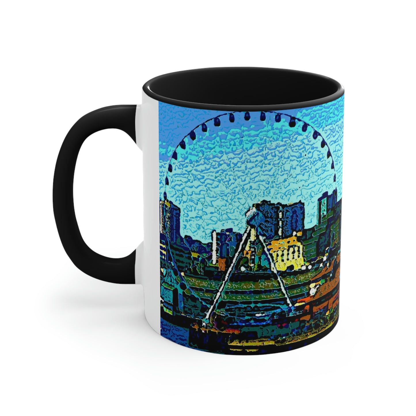 Accent Coffee Mug, 11oz ... That Classic Wheel ... 'Seattle's Wheel' ... & An Old Classic Waterside Vendors ...  'Family Archives' ... Original Works ...