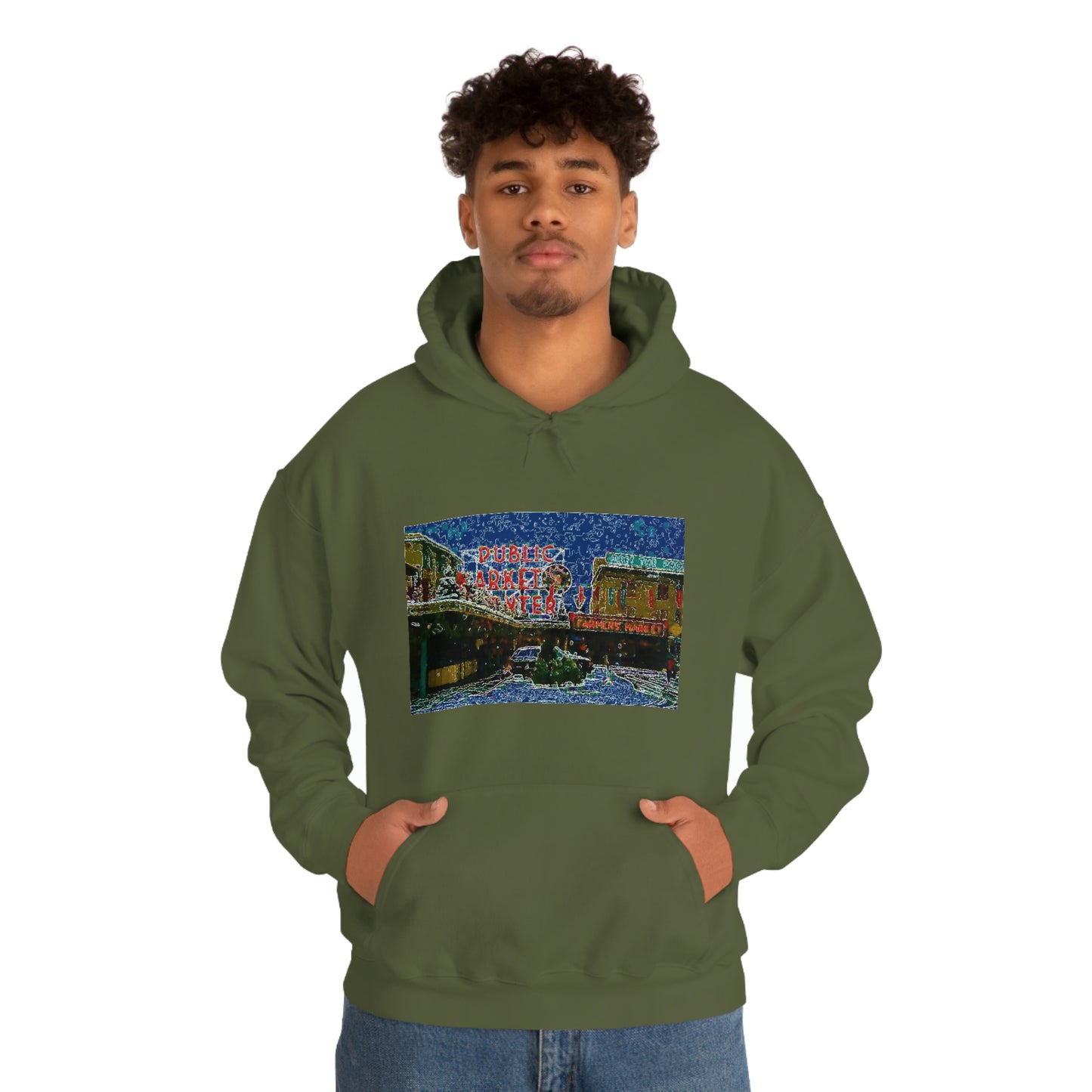 Unisex Heavy Blend™ Hooded Sweatshirt ... Pike Place Market: 'The Public Market', Seattle, Washington. Circa Fall 2013 ...