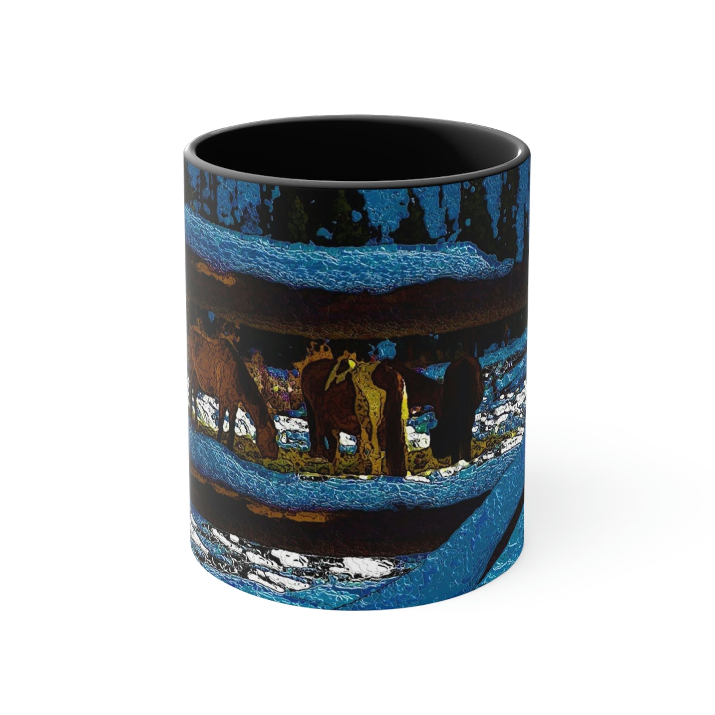 Accent Coffee Mug, 11oz ... A Horse ... A Saddle ...  Foraging Through The Snow ...  An_Asses 'Cry' ... Central Idaho, November 2022 ...  Original Works ...