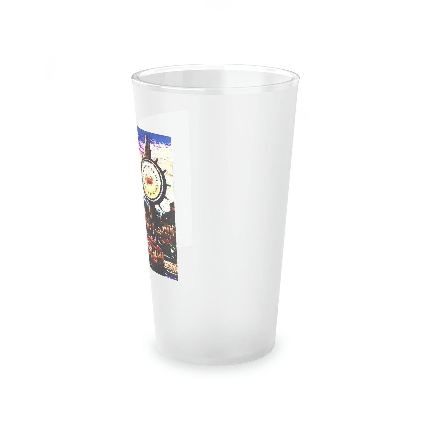 Frosted Pint Glass, 16oz ...  "No.9 Fishermen's Grotto - Fishermen's Wharf, SF, California" ... Family Archives: 1970's ... Original Works ...