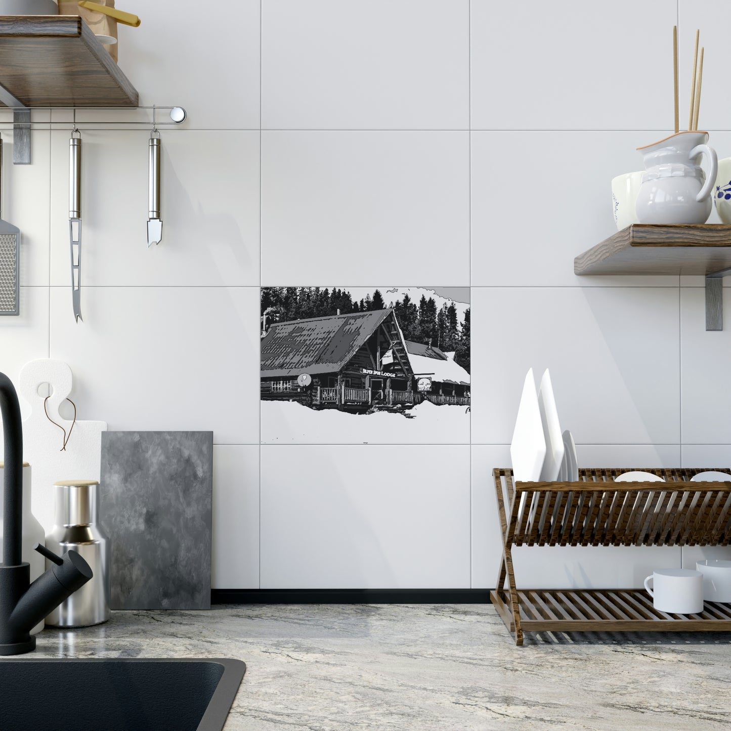 Ceramic Photo Tile ... A Beautiful Lodge & Back-Country Outfitter In A Mountain Town ... 'Dixie, Idaho, November 2022' ... Original Works ...