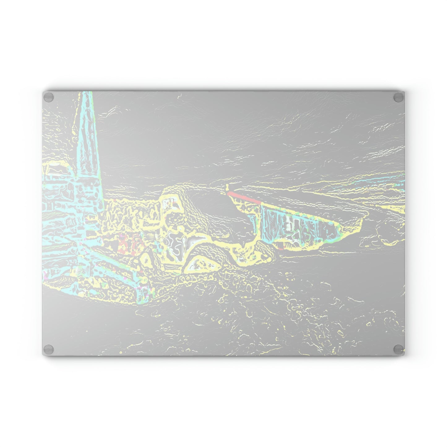 Glass Cutting Board ... "Snow Vehicle In Snow Storm At-Rest" ... Circa 12Mar23 ... Central Idaho ... 18-Hours Rendering Time: Original Works ...