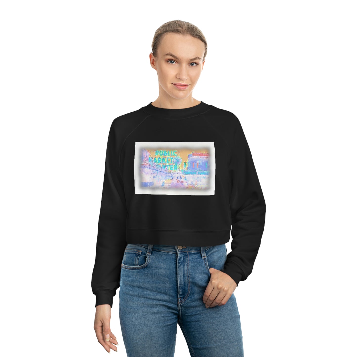 Women's Cropped Fleece Pullover ... PPM: Pike Place Market ... "Enjoying That Wrold Famous Hot Cup Of Maket Spice Tea" ...