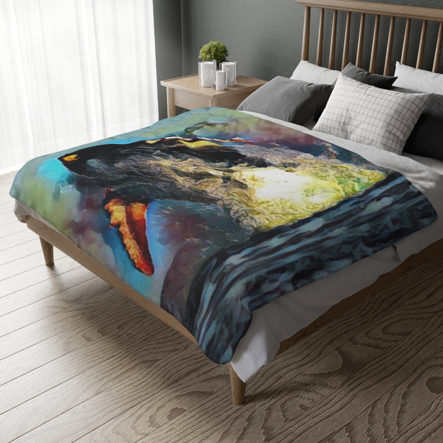 Velveteen Minky Blanket (Two-sided print) ... An Extraordinary Humpback Breach ... 'With Explosive Energy' ... Family Archives (KPH) ... Circa: 21st Century. Maui, HI ... Original Works ...