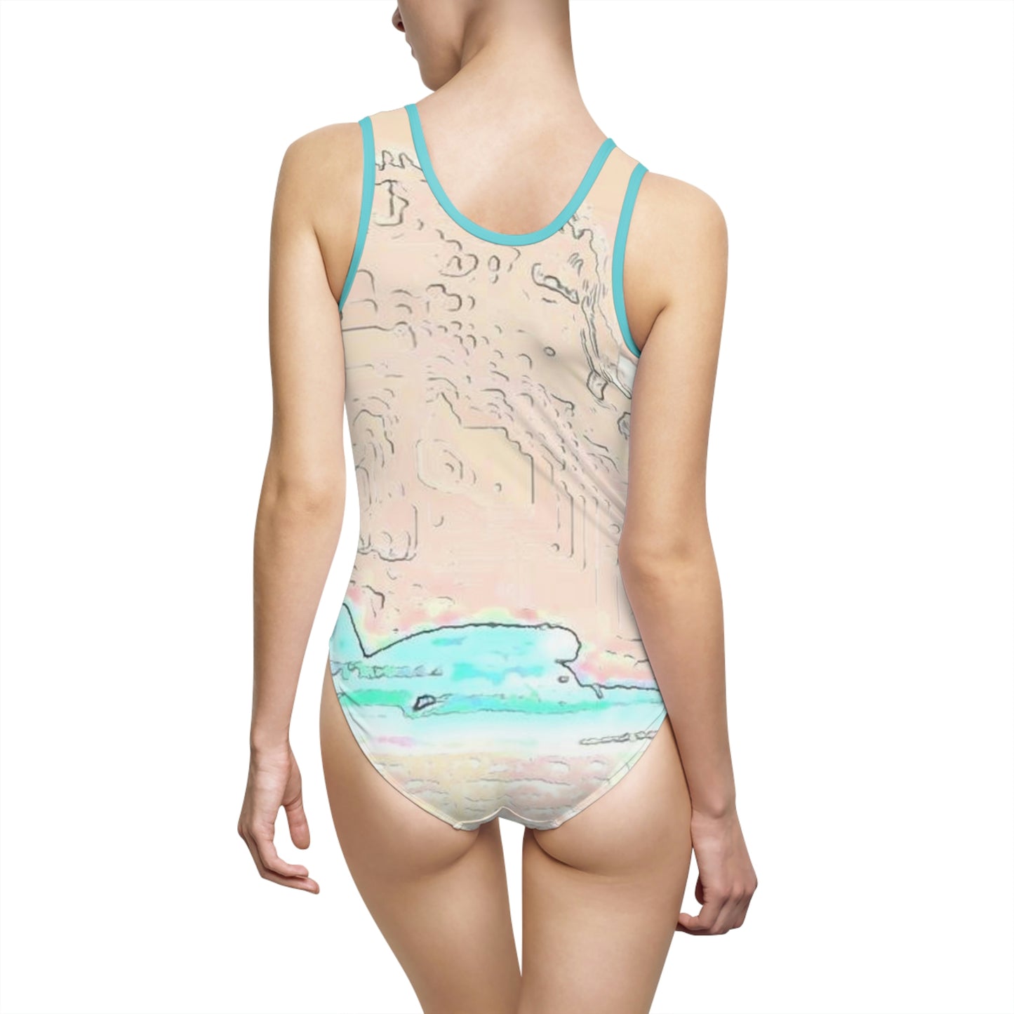 Women's Classic One-Piece Swimsuit ...  Seattle Columbia Cup On Lake Washington ... "Dave Wilcox Heads For The Win" ... Associate Gift-Photo ... Original Works ...